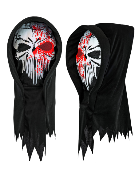 Masque intégral de Faucheuse Ensanglantée avec Capuche Noire – Accessoire Halloween Effrayant