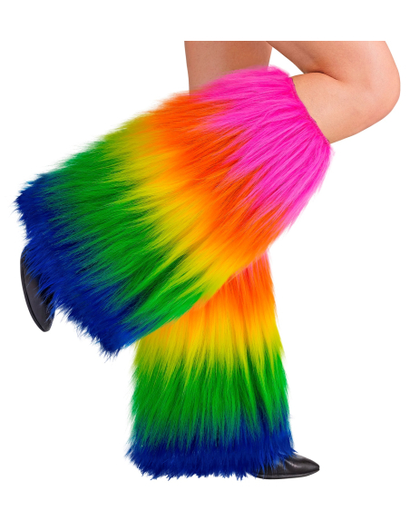 Jambières Peluche Arc-en-Ciel Deluxe – Accessoire Fluo & Festival Multicolore