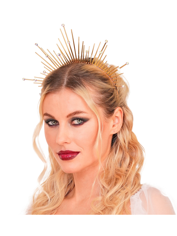 Couronne Aura Dorée avec Pics & Strass – Coiffe Céleste et Mythologique