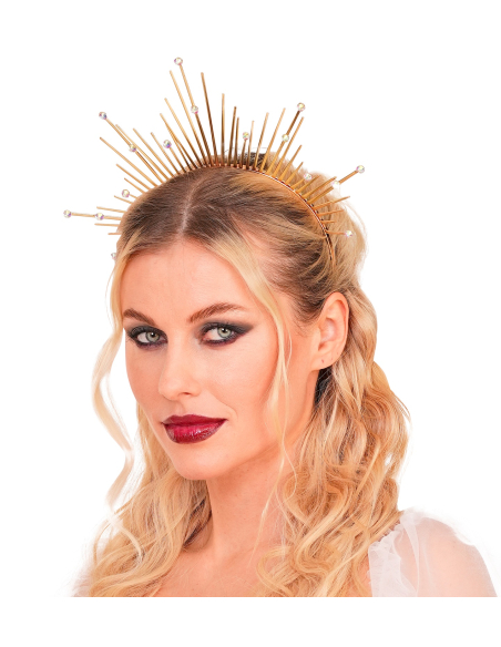 Couronne Aura Dorée avec Pics & Strass – Coiffe Céleste et Mythologique