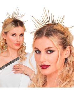 Couronne Aura Dorée avec Pics & Strass – Coiffe Céleste et Mythologique