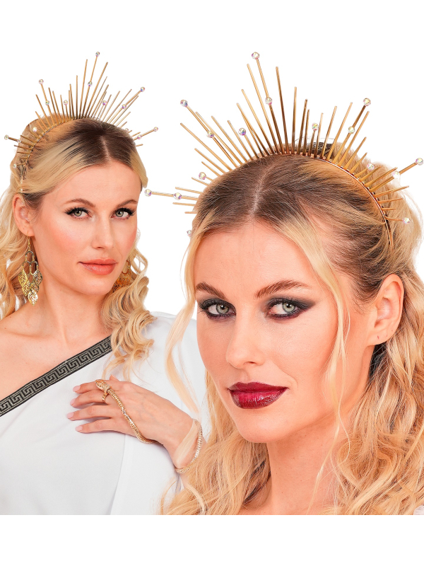 Couronne Aura Dorée avec Pics & Strass – Coiffe Céleste et Mythologique