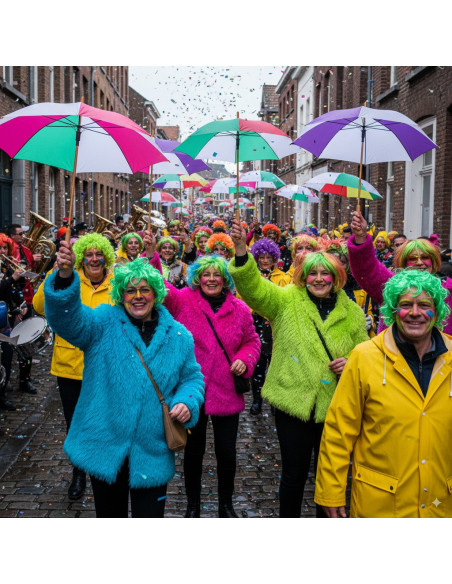 Parapluie de bande vert & blanc – Spécial Carnaval de Dunkerque (tige 105 cm)