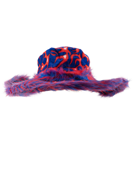 Chapeau peluche funky bleu & rouge – Bord large, taille unique adulte (mixte)