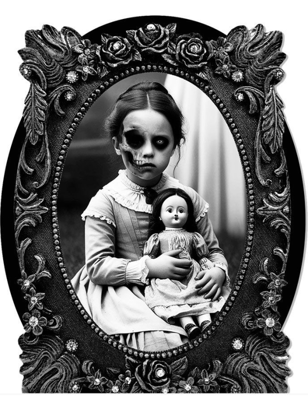 Cadre mural Halloween – Fillette Hantée style victorien – 30 × 23 cm