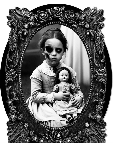 Cadre mural Halloween – Fillette Hantée style victorien – 30 × 23 cm