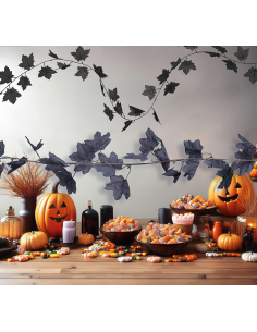 Guirlande de Feuilles Noires 180 cm – Décoration Murale Halloween en PVC