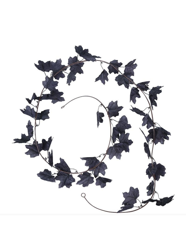 Guirlande de Feuilles Noires 180 cm – Décoration Murale Halloween en PVC