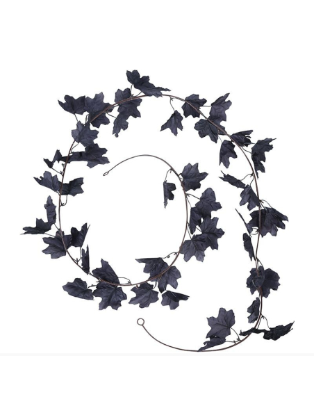 Guirlande de Feuilles Noires 180 cm – Décoration Murale Halloween en PVC