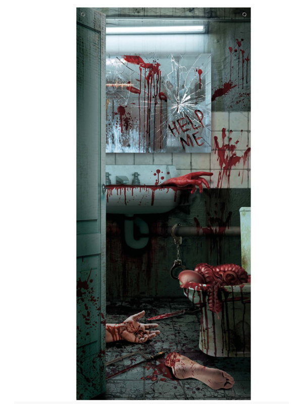 Décoration de Porte Halloween Gore – Scène de Meurtre Sanglante 80×180 cm