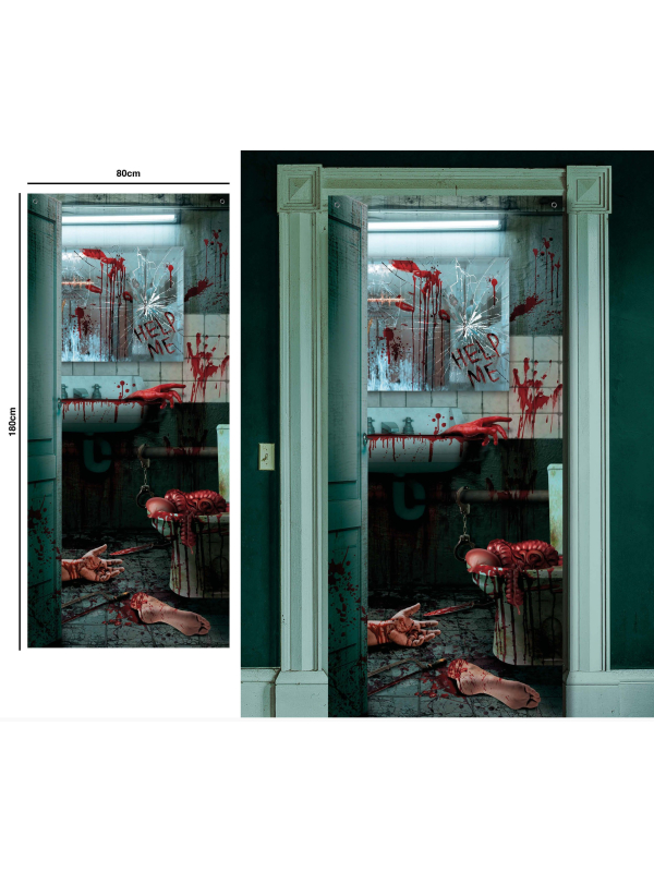 Décoration de Porte Halloween Gore – Scène de Meurtre Sanglante 80×180 cm
