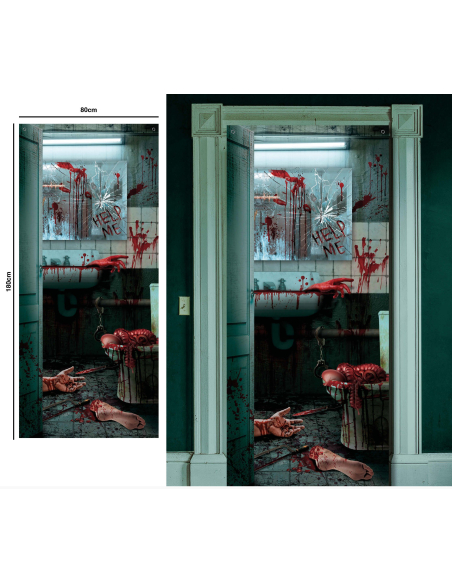 Décoration de Porte Halloween Gore – Scène de Meurtre Sanglante 80×180 cm