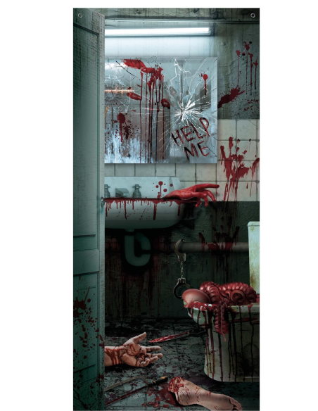Décoration de Porte Halloween Gore – Scène de Meurtre Sanglante 80×180 cm