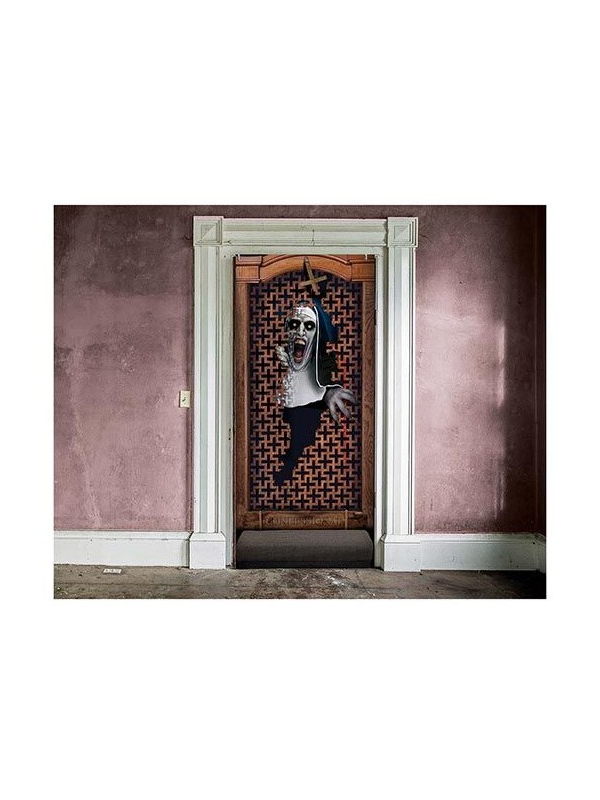 Décoration de porte Halloween – Nonne démoniaque sortant du confessional 80×180 cm