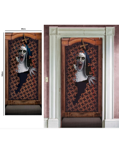 Décoration de porte Halloween – Nonne démoniaque sortant du confessional 80×180 cm