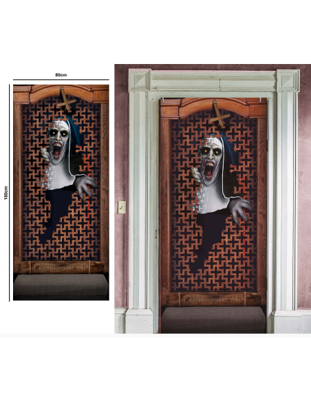 Décoration de porte Halloween – Nonne démoniaque sortant du confessional 80×180 cm