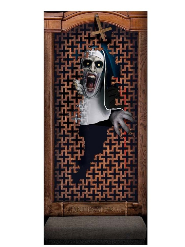 Décoration de porte Halloween – Nonne démoniaque sortant du confessional 80×180 cm