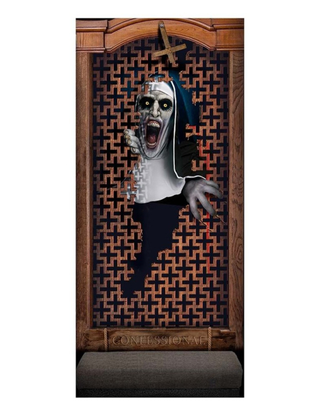 Décoration de porte Halloween – Nonne démoniaque sortant du confessional 80×180 cm