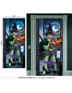 Décoration de porte Halloween – Sorcière surprise aux toilettes 80×180 cm