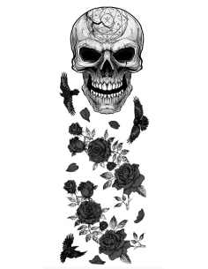 Décoration murale Halloween – Crâne gothique aux roses noires & corbeaux 25×70 cm 2