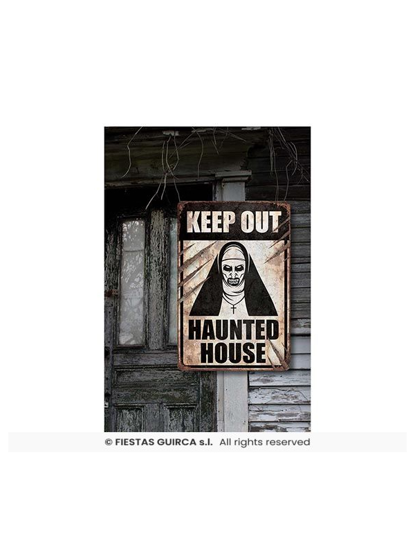 Plaque de décoration Halloween – Nonne maléfique Haunted House 24×36 cm