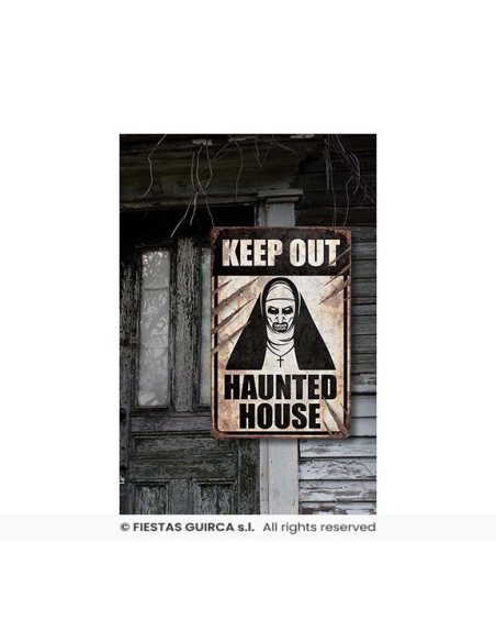 Plaque de décoration Halloween – Nonne maléfique Haunted House 24×36 cm