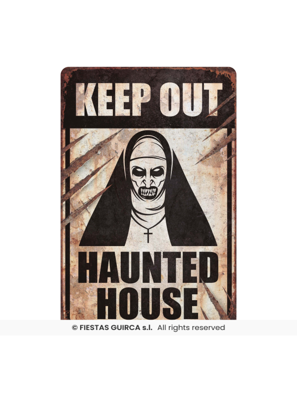 Plaque de décoration Halloween – Nonne maléfique Haunted House 24×36 cm