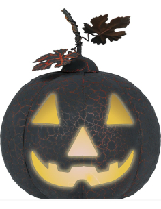 Citrouille Halloween en métal noir et orange avec lumière LED – 20 cm 2