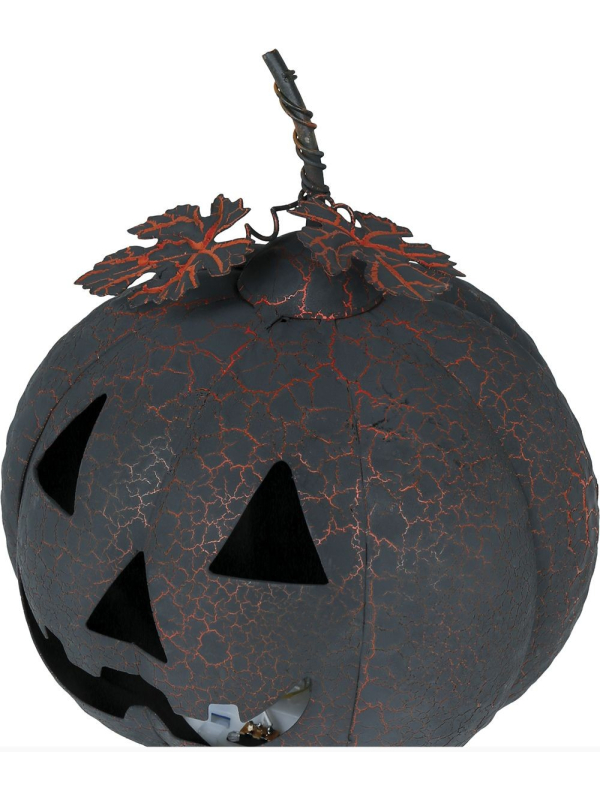 Citrouille Halloween en métal noir et orange avec lumière LED – 20 cm
