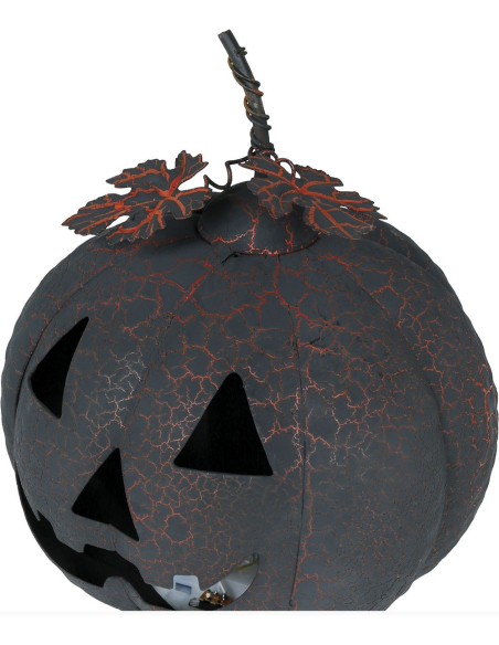 Citrouille Halloween en métal noir et orange avec lumière LED – 20 cm