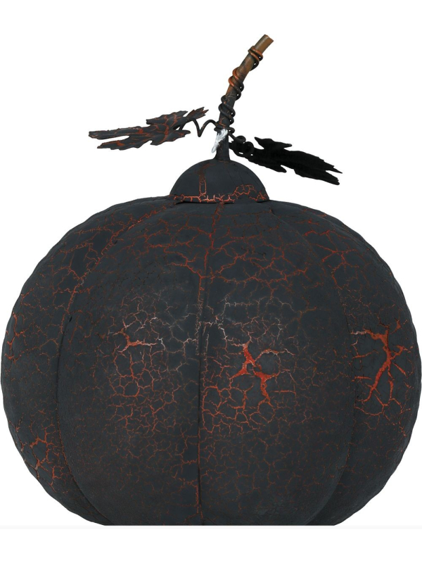 Citrouille Halloween en métal noir et orange avec lumière LED – 20 cm