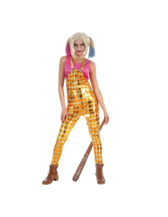 Déguisement Femme Style Harley Quinn – Salopette Dorée & Top Rose