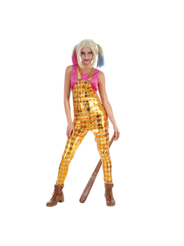 Déguisement Femme Style Harley Quinn – Salopette Dorée & Top Rose