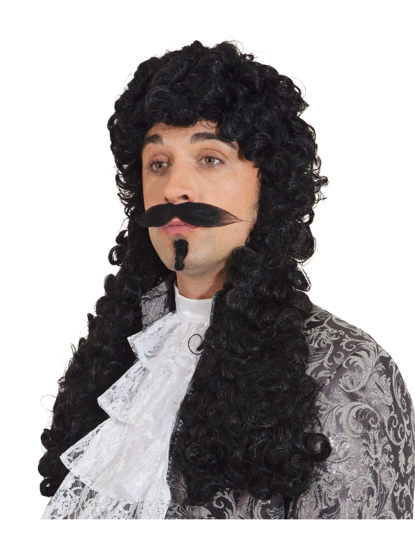 Perruque longue bouclée homme noire – Style Louis XIV, Baroque et Mousquetaire