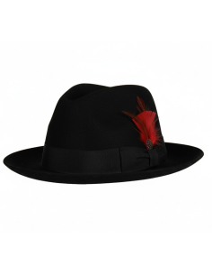 Chapeau Fedora Luxe Noir avec Plume Rouge – 3 Tailles au Choix 2