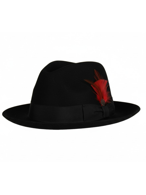 Chapeau Fedora Luxe Noir avec Plume Rouge – 3 Tailles au Choix