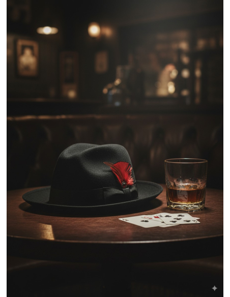 Chapeau Fedora Luxe Noir avec Plume Rouge – 3 Tailles au Choix