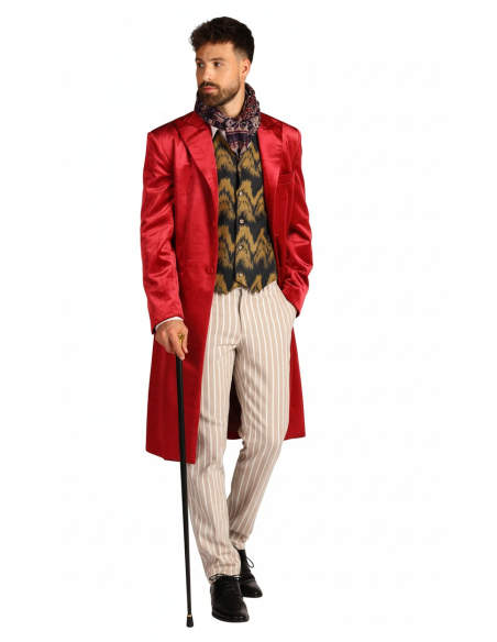 Costume Homme Victorien Rouge – Style Dickens & Willy Wonka (S à XXL)