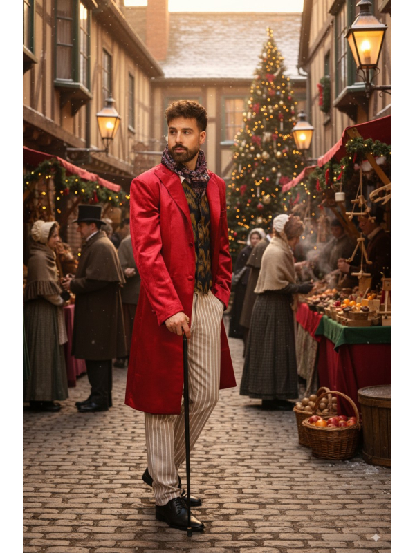 Costume Homme Victorien Rouge – Style Dickens & Willy Wonka (S à XXL)