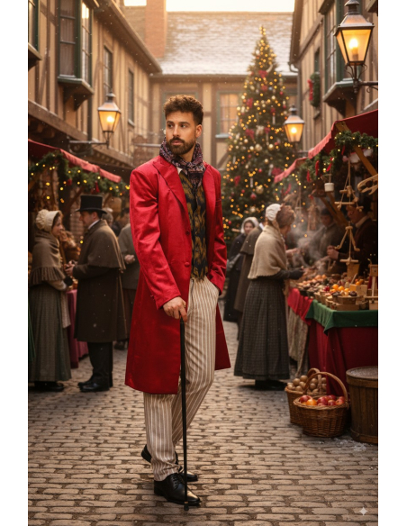 Costume Homme Victorien Rouge – Style Dickens & Willy Wonka (S à XXL)