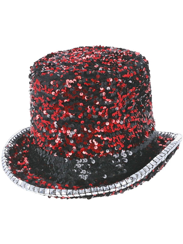 chapeau haut de forme rouge Fever paillettes et strass, taille unique adulte mixte, accessoire disco cabaret carnaval