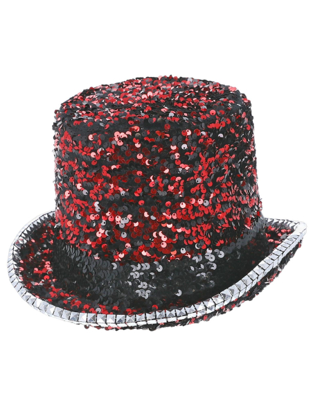 chapeau haut de forme rouge Fever paillettes et strass, taille unique adulte mixte, accessoire disco cabaret carnaval