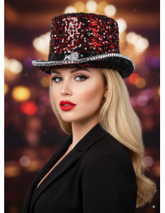 chapeau haut de forme rouge Fever paillettes et strass, taille unique adulte mixte, accessoire disco cabaret carnaval