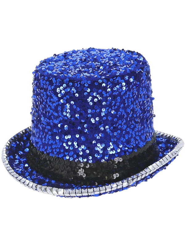 Chapeau haut de forme bleu paillettes & strass – Fever® Deluxe (mixte, taille unique)