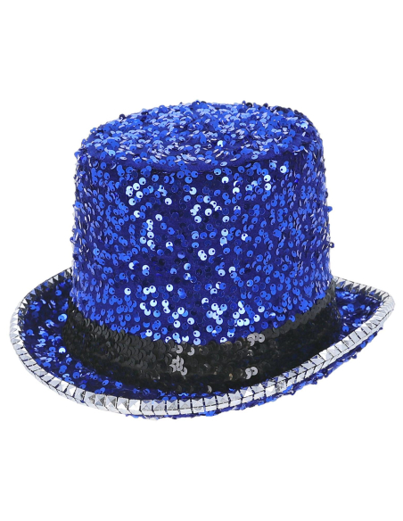Chapeau haut de forme bleu paillettes & strass – Fever® Deluxe (mixte, taille unique)