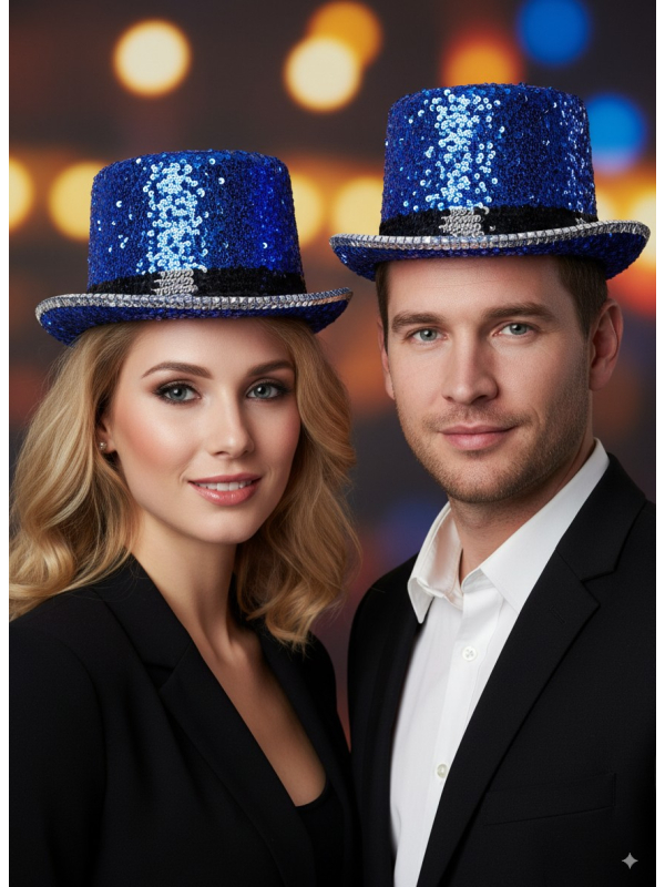 Chapeau haut de forme bleu paillettes & strass – Fever® Deluxe (mixte, taille unique)