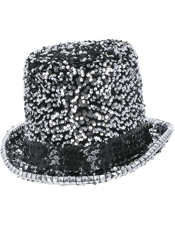 Chapeau haut de forme argent paillettes & strass – Fever® Deluxe (mixte, taille unique)