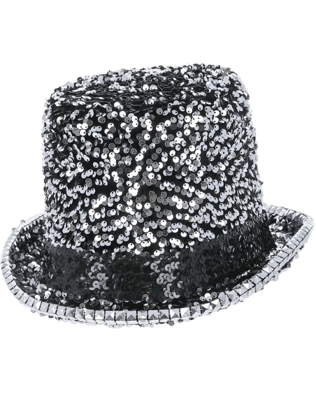 Chapeau haut de forme argent paillettes & strass – Fever® Deluxe (mixte, taille unique)