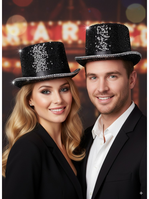 Chapeau haut de forme noir paillettes & strass – Fever® Deluxe (mixte, taille unique)