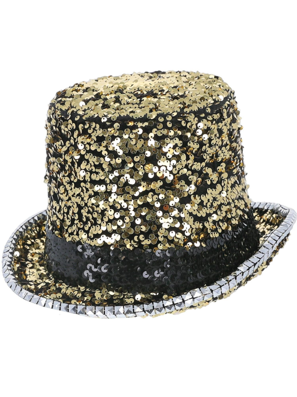 Chapeau haut de forme doré paillettes & strass – Fever® Deluxe (mixte, taille unique)